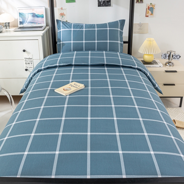 91家纺网 家纺一手货源 找家纺 上学郎家居 2025新款全棉纯13372学生100棉单人床六件套学生宿舍床上用品系列二 海蓝格