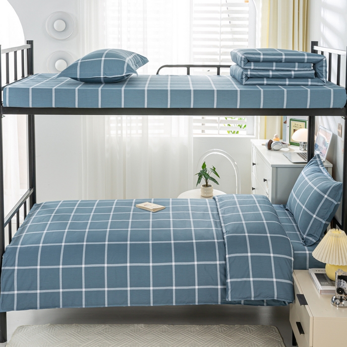 91家纺网 家纺一手货源 找家纺 上学郎家居 2025新款全棉纯13372学生100棉单人床六件套学生宿舍床上用品系列二 海蓝格