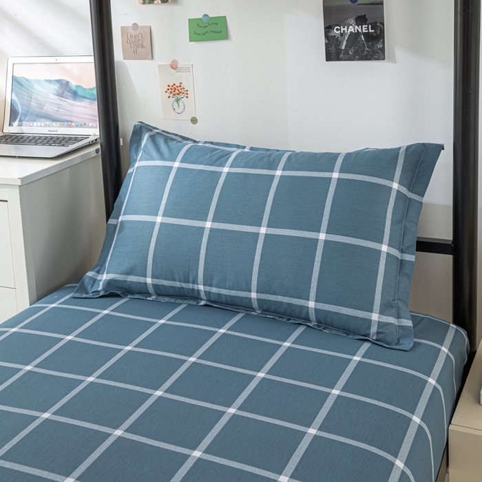 91家纺网 家纺一手货源 找家纺 上学郎家居 2025新款全棉纯13372学生100棉单人床六件套学生宿舍床上用品系列二 海蓝格