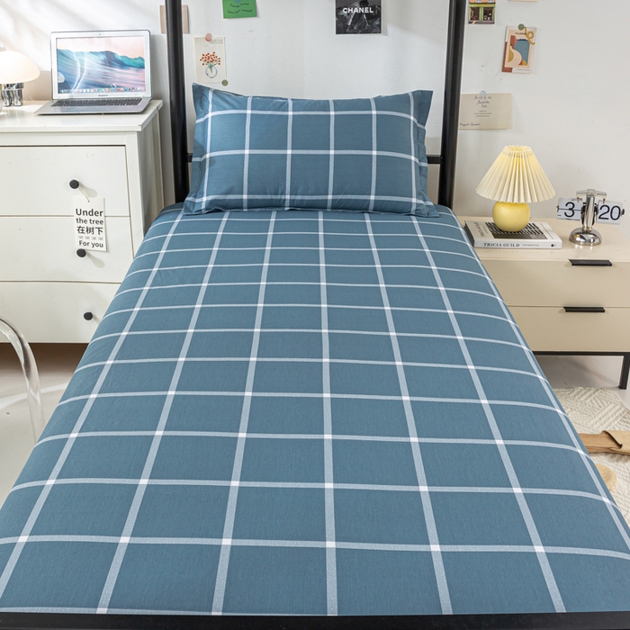 91家纺网 家纺一手货源 找家纺 上学郎家居 2025新款全棉纯13372学生100棉单人床六件套学生宿舍床上用品系列二 海蓝格
