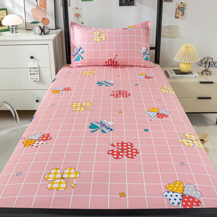 91家纺网 家纺一手货源 找家纺 上学郎家居 2025新款全棉纯13372学生100棉单人床六件套学生宿舍床上用品系列二 花季盛典-粉