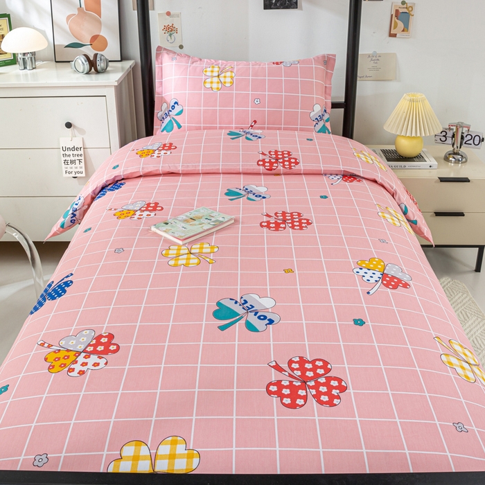 91家纺网 家纺一手货源 找家纺 上学郎家居 2025新款全棉纯13372学生100棉单人床六件套学生宿舍床上用品系列二 花季盛典-粉