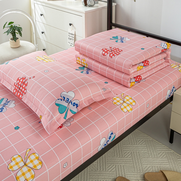 91家纺网 家纺一手货源 找家纺 上学郎家居 2025新款全棉纯13372学生100棉单人床六件套学生宿舍床上用品系列二 花季盛典-粉