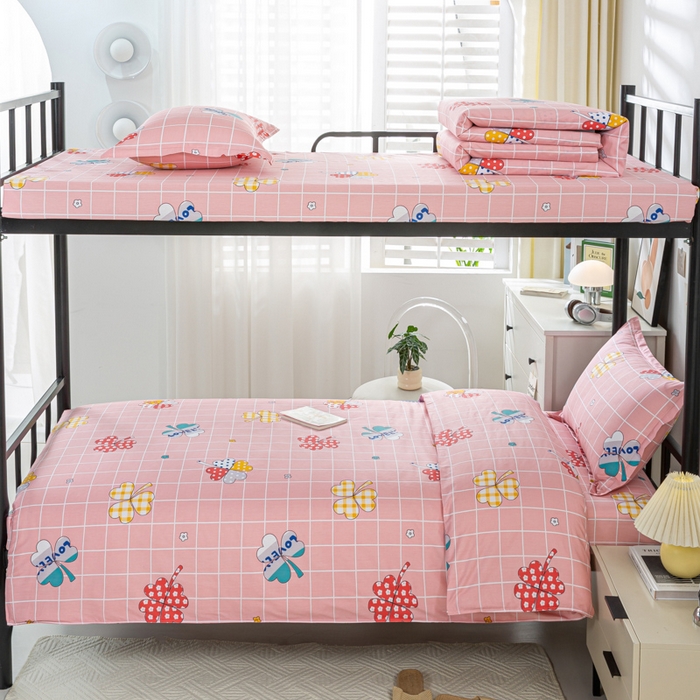 91家纺网 家纺一手货源 找家纺 上学郎家居 2025新款全棉纯13372学生100棉单人床六件套学生宿舍床上用品系列二 花季盛典-粉