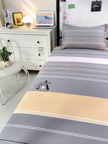 91家纺网 家纺一手货源 找家纺 上学郎家居 2025新款全棉纯13372学生100棉单人床六件套学生宿舍床上用品系列一 南屿清晨-棕