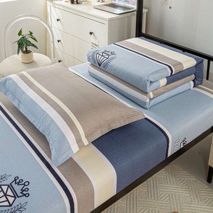 91家纺网 家纺一手货源 找家纺 上学郎家居 2025新款全棉纯13372学生100棉单人床六件套学生宿舍床上用品系列二 灰色地带-灰