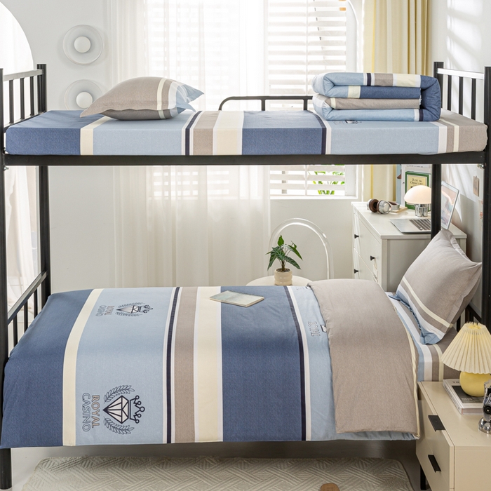 91家纺网 家纺一手货源 找家纺 上学郎家居 2025新款全棉纯13372学生100棉单人床六件套学生宿舍床上用品系列二 灰色地带-灰