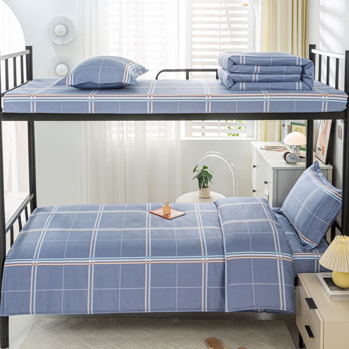 91家纺网 家纺一手货源 找家纺 上学郎家居 2025新款全棉纯13372学生100棉单人床六件套学生宿舍床上用品系列二 佳音阁-灰