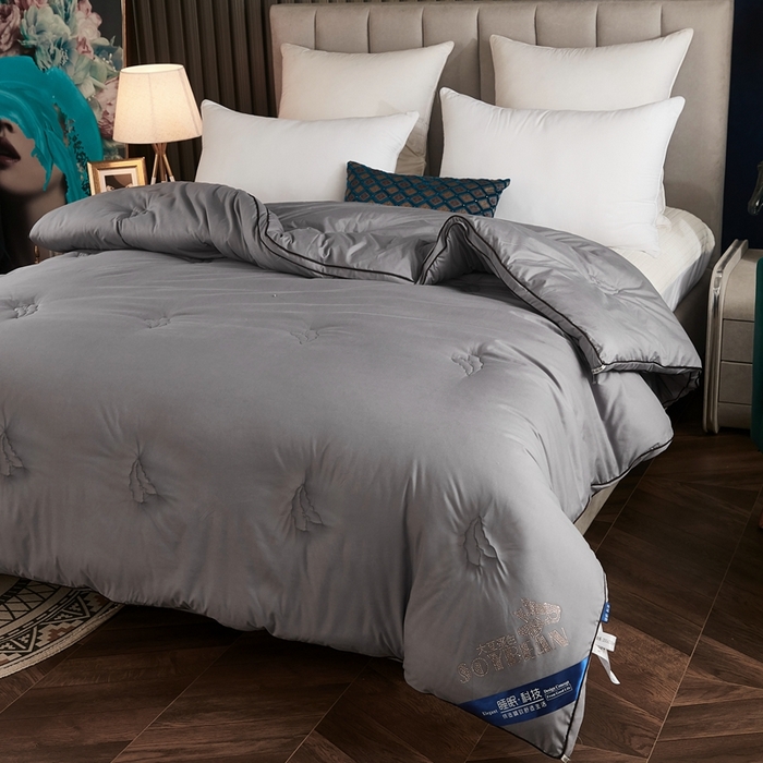 91家纺网 家纺一手货源 找家纺 啊雅家居 2025新款立体正宗大豆纤维被 天使灰