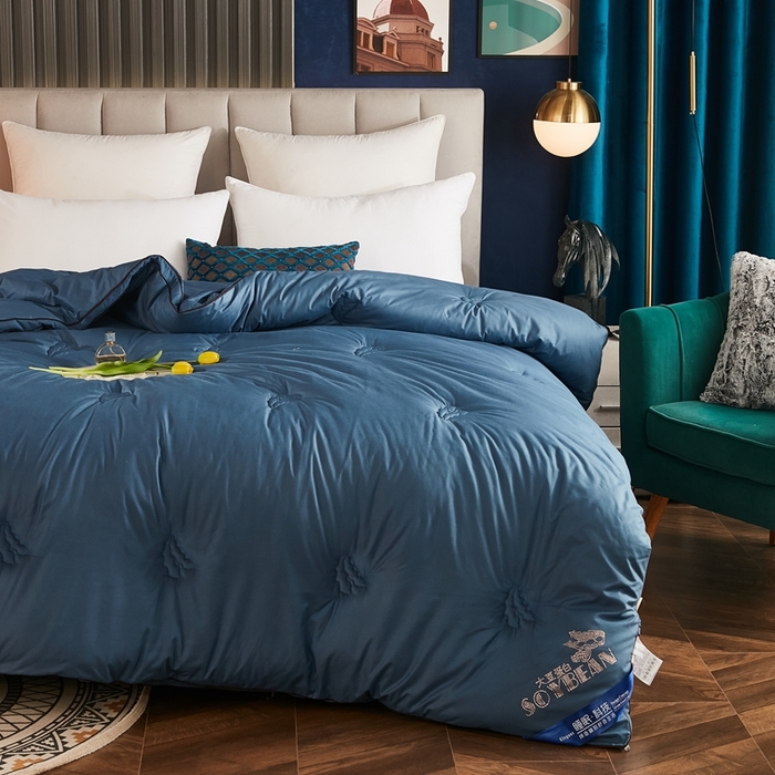 91家纺网 家纺一手货源 找家纺 啊雅家居 2025新款立体正宗大豆纤维被 天使蓝