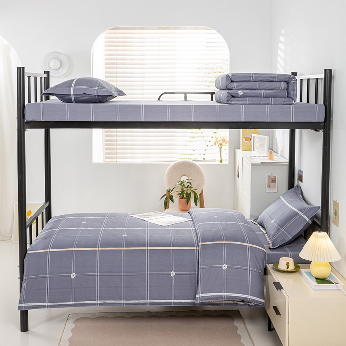 91家纺网 家纺一手货源 找家纺 上学郎家居 2025新款全棉纯13372学生100棉单人床六件套学生宿舍床上用品系列二 麦凯-灰