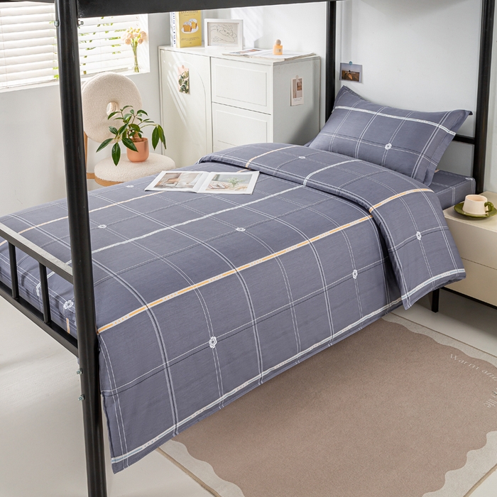 91家纺网 家纺一手货源 找家纺 上学郎家居 2025新款全棉纯13372学生100棉单人床六件套学生宿舍床上用品系列二 麦凯-灰