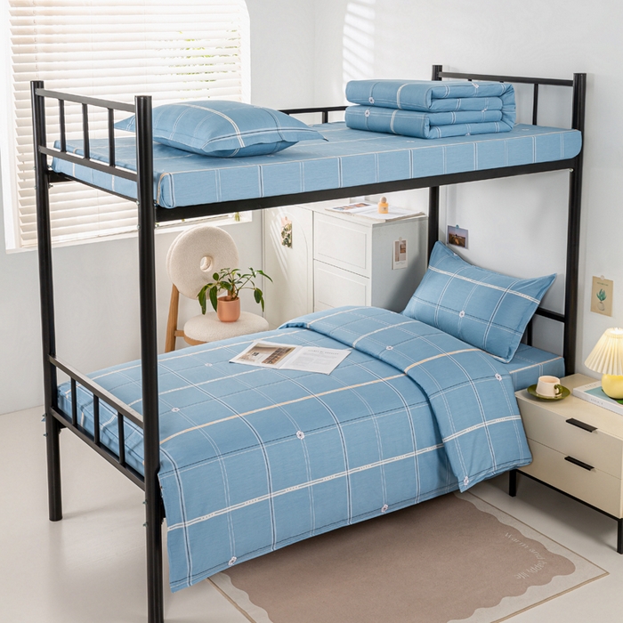 上学郎家居 2025新款全棉纯13372学生100棉单人床六件套学生宿舍床上用品系列二 麦凯-蓝