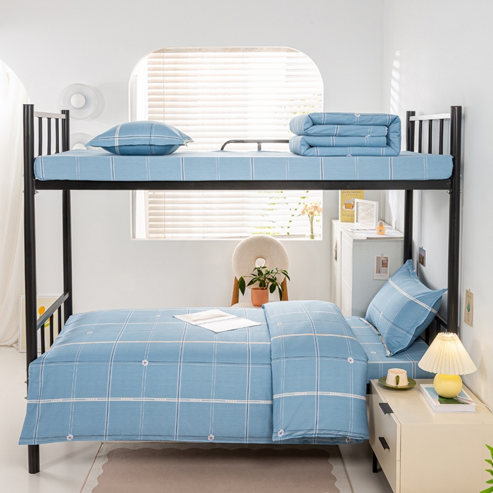 91家纺网 家纺一手货源 找家纺 上学郎家居 2025新款全棉纯13372学生100棉单人床六件套学生宿舍床上用品系列二 麦凯-蓝