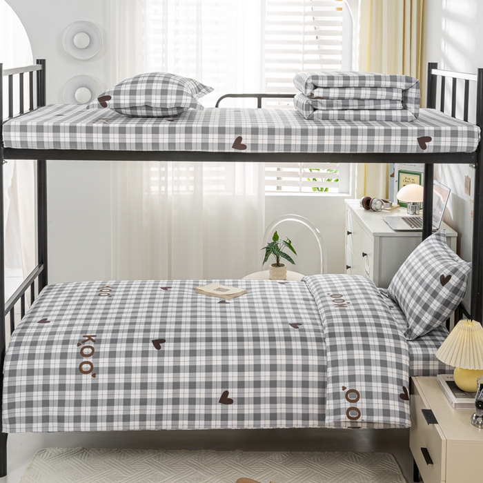 91家纺网 家纺一手货源 找家纺 上学郎家居 2025新款全棉纯13372学生100棉单人床六件套学生宿舍床上用品系列二 小恋曲-灰