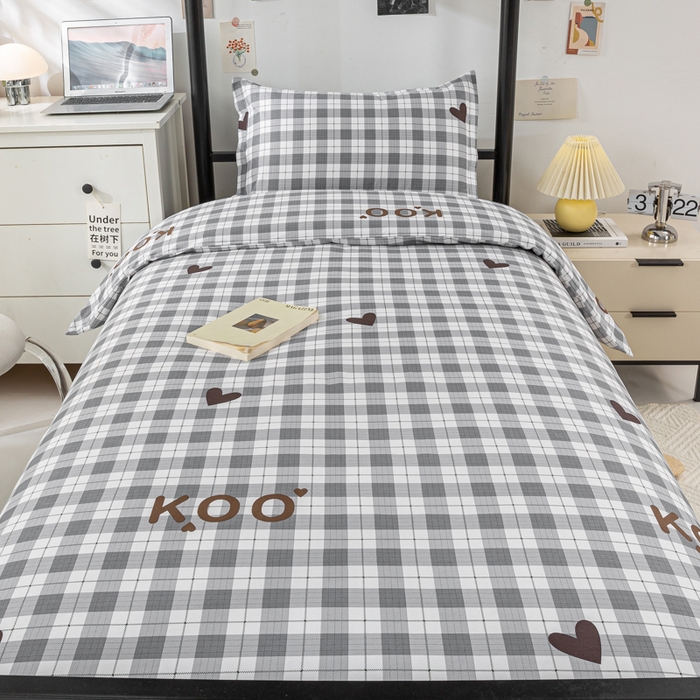 91家纺网 家纺一手货源 找家纺 上学郎家居 2025新款全棉纯13372学生100棉单人床六件套学生宿舍床上用品系列二 小恋曲-灰