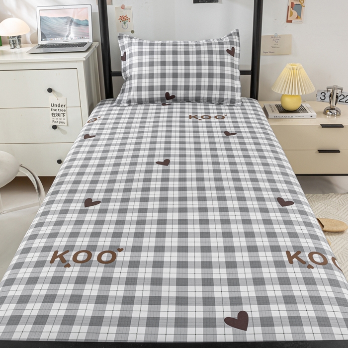 91家纺网 家纺一手货源 找家纺 上学郎家居 2025新款全棉纯13372学生100棉单人床六件套学生宿舍床上用品系列二 小恋曲-灰