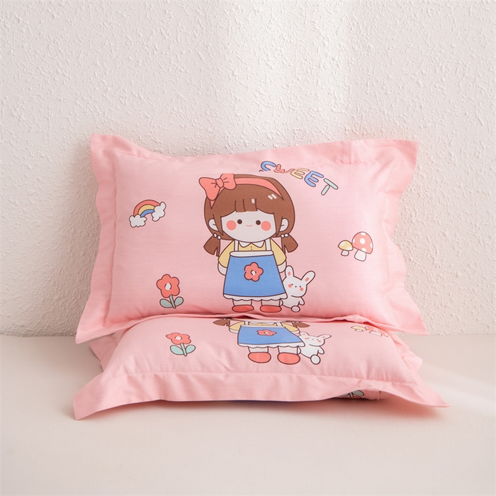 91家纺网 家纺一手货源 找家纺 大熊枕芯 2025新款全棉纯棉卡通儿童印花枕枕套可拆卸枕芯枕头 粉甜女孩