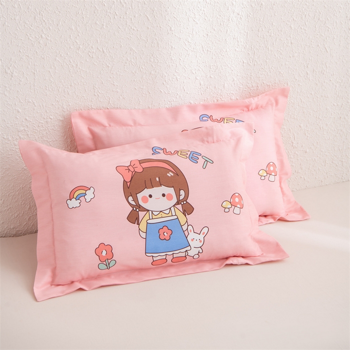 91家纺网 家纺一手货源 找家纺 大熊枕芯 2025新款全棉纯棉卡通儿童印花枕枕套可拆卸枕芯枕头 粉甜女孩