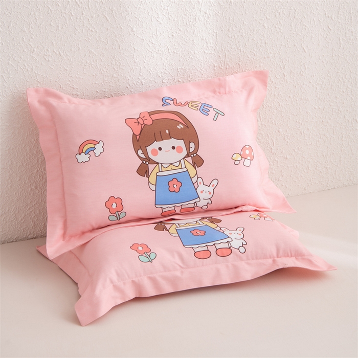 91家纺网 家纺一手货源 找家纺 大熊枕芯 2025新款全棉纯棉卡通儿童印花枕枕套可拆卸枕芯枕头 粉甜女孩