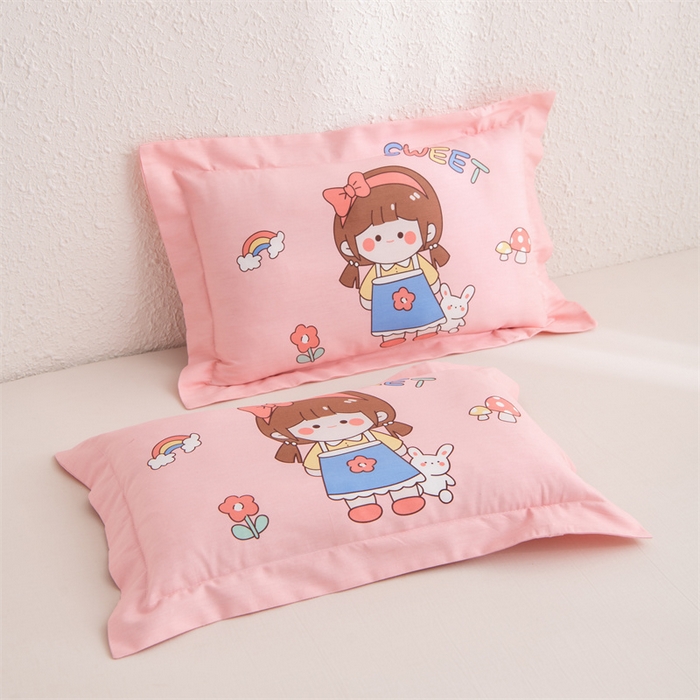 91家纺网 家纺一手货源 找家纺 大熊枕芯 2025新款全棉纯棉卡通儿童印花枕枕套可拆卸枕芯枕头 粉甜女孩