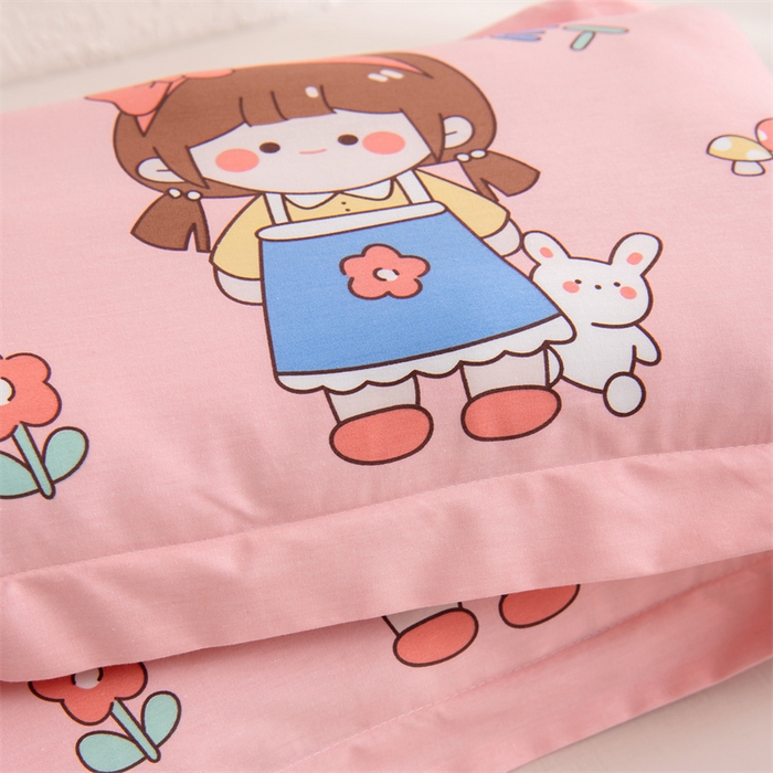 91家纺网 家纺一手货源 找家纺 大熊枕芯 2025新款全棉纯棉卡通儿童印花枕枕套可拆卸枕芯枕头 粉甜女孩