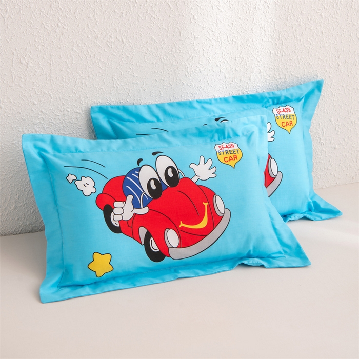 91家纺网 家纺一手货源 找家纺 大熊枕芯 2025新款全棉纯棉卡通儿童印花枕枕套可拆卸枕芯枕头 红色汽车