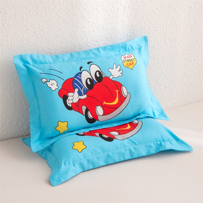 91家纺网 家纺一手货源 找家纺 大熊枕芯 2025新款全棉纯棉卡通儿童印花枕枕套可拆卸枕芯枕头 红色汽车