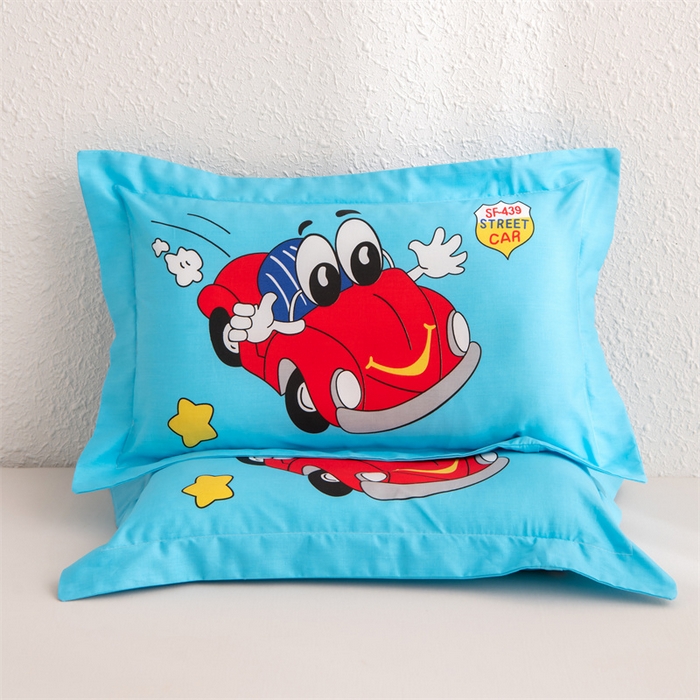 91家纺网 家纺一手货源 找家纺 大熊枕芯 2025新款全棉纯棉卡通儿童印花枕枕套可拆卸枕芯枕头 红色汽车