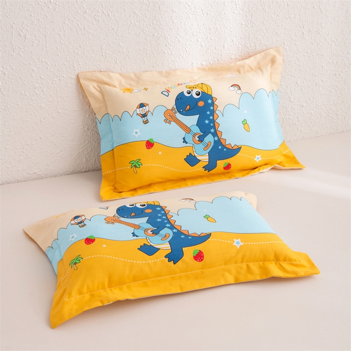 91家纺网 家纺一手货源 找家纺 大熊枕芯 2025新款全棉纯棉卡通儿童印花枕枕套可拆卸枕芯枕头 吉他恐龙