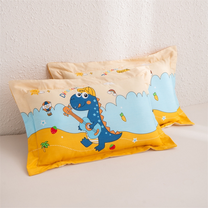 91家纺网 家纺一手货源 找家纺 大熊枕芯 2025新款全棉纯棉卡通儿童印花枕枕套可拆卸枕芯枕头 吉他恐龙