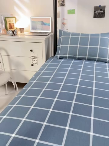 91家纺网 家纺一手货源 找家纺 上学郎家居 2025新款全棉纯13372学生100棉单人床六件套学生宿舍床上用品系列二 海蓝格