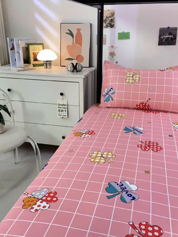 91家纺网 家纺一手货源 找家纺 上学郎家居 2025新款全棉纯13372学生100棉单人床六件套学生宿舍床上用品系列二 花季盛典-粉