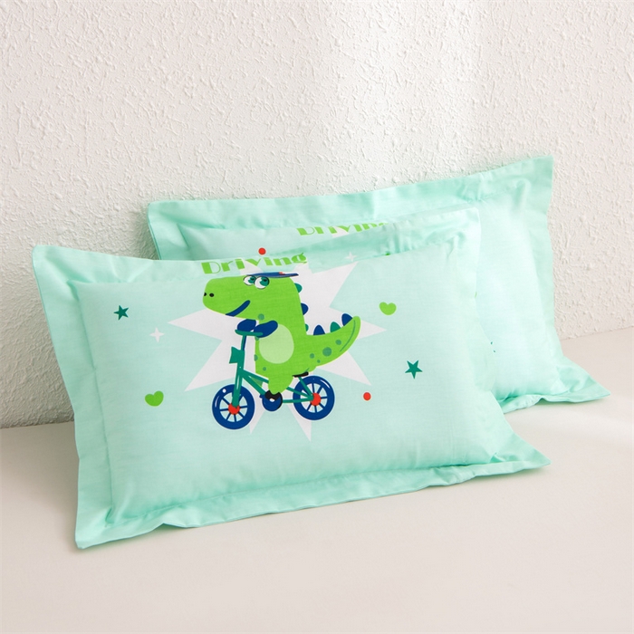 91家纺网 家纺一手货源 找家纺 大熊枕芯 2025新款全棉纯棉卡通儿童印花枕枕套可拆卸枕芯枕头 恐龙-绿