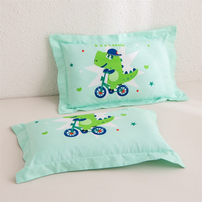 91家纺网 家纺一手货源 找家纺 大熊枕芯 2025新款全棉纯棉卡通儿童印花枕枕套可拆卸枕芯枕头 恐龙-绿