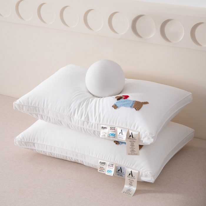 91家纺网 家纺一手货源 找家纺 大熊枕芯 2025新款全棉纯棉毛巾绣枕芯枕头 萌趣狗-高枕 48x74cm/只