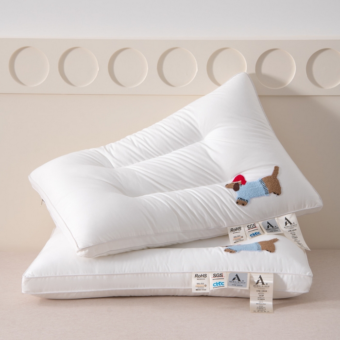 91家纺网 家纺一手货源 找家纺 大熊枕芯 2025新款全棉纯棉毛巾绣枕芯枕头 萌趣狗-护颈枕 48x74cm/只