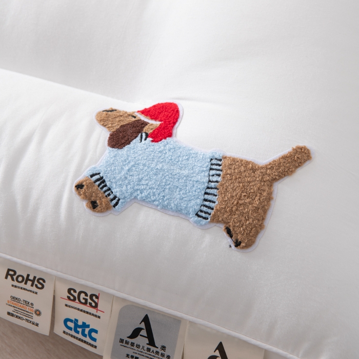 91家纺网 家纺一手货源 找家纺 大熊枕芯 2025新款全棉纯棉毛巾绣枕芯枕头 萌趣狗-护颈枕 48x74cm/只