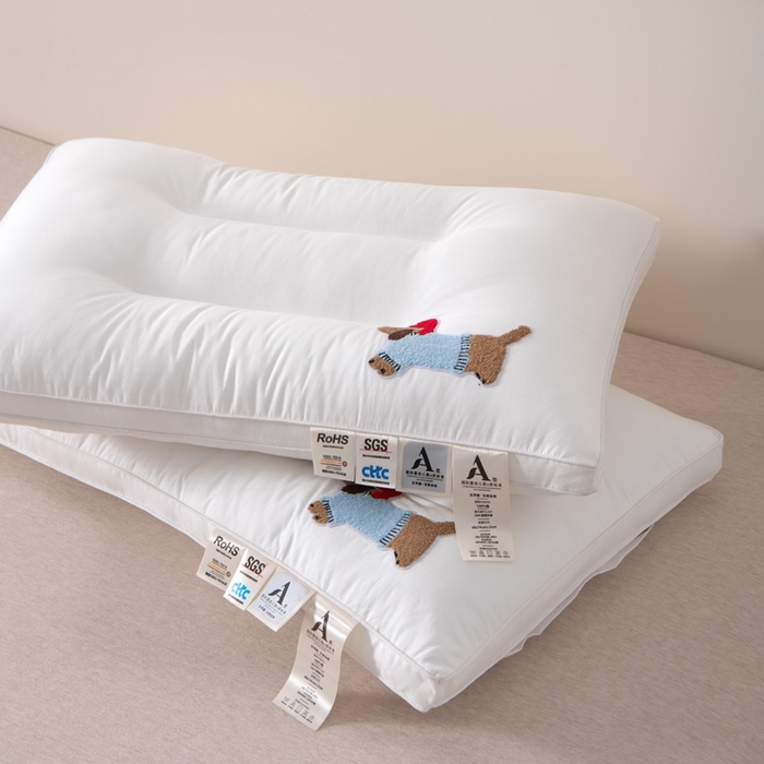 91家纺网 家纺一手货源 找家纺 大熊枕芯 2025新款全棉纯棉毛巾绣枕芯枕头 萌趣狗-护颈枕 48x74cm/只