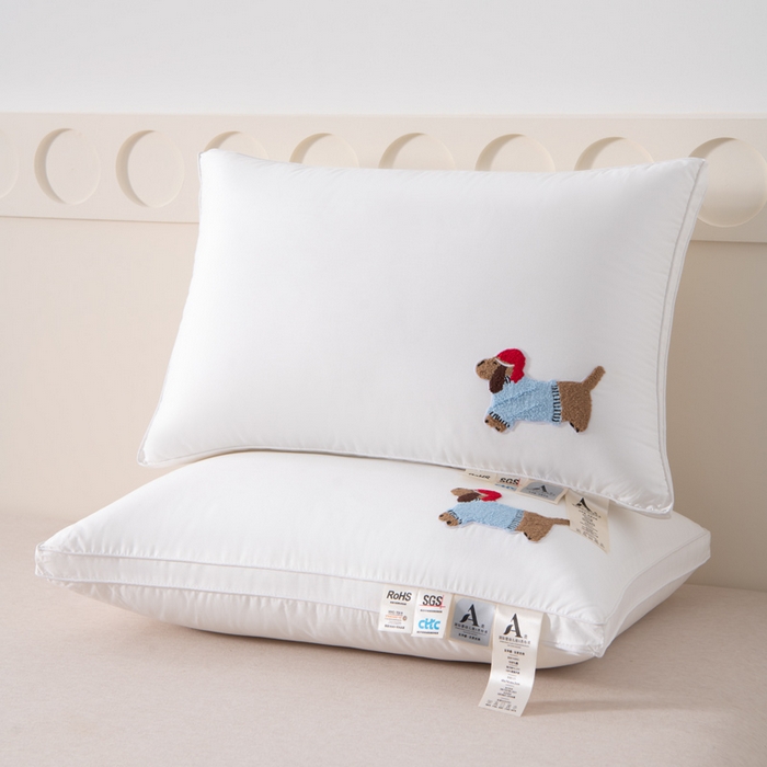 大熊枕芯 2025新款全棉纯棉毛巾绣枕芯枕头 萌趣狗-高枕 48x74cm/对