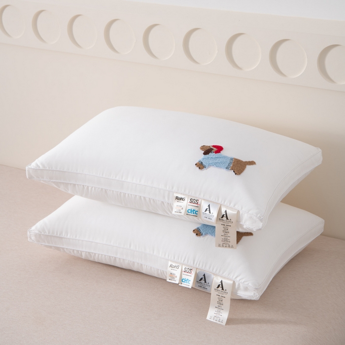 91家纺网 家纺一手货源 找家纺 大熊枕芯 2025新款全棉纯棉毛巾绣枕芯枕头 萌趣狗-高枕 48x74cm/对