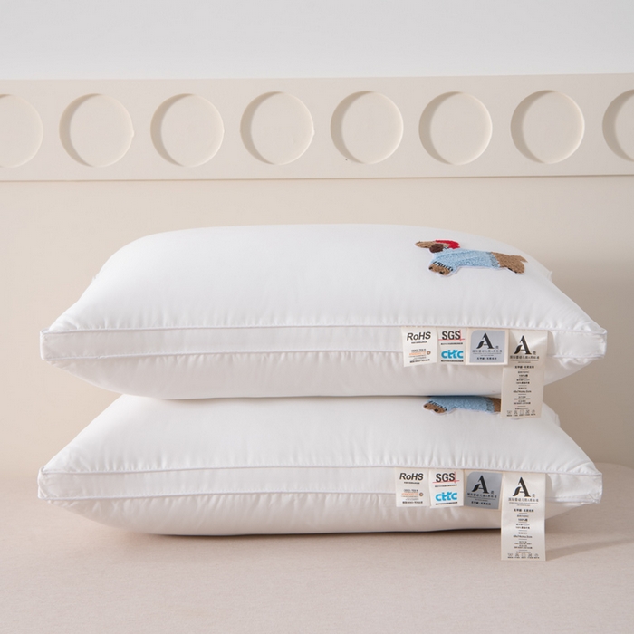 91家纺网 家纺一手货源 找家纺 大熊枕芯 2025新款全棉纯棉毛巾绣枕芯枕头 萌趣狗-高枕 48x74cm/对