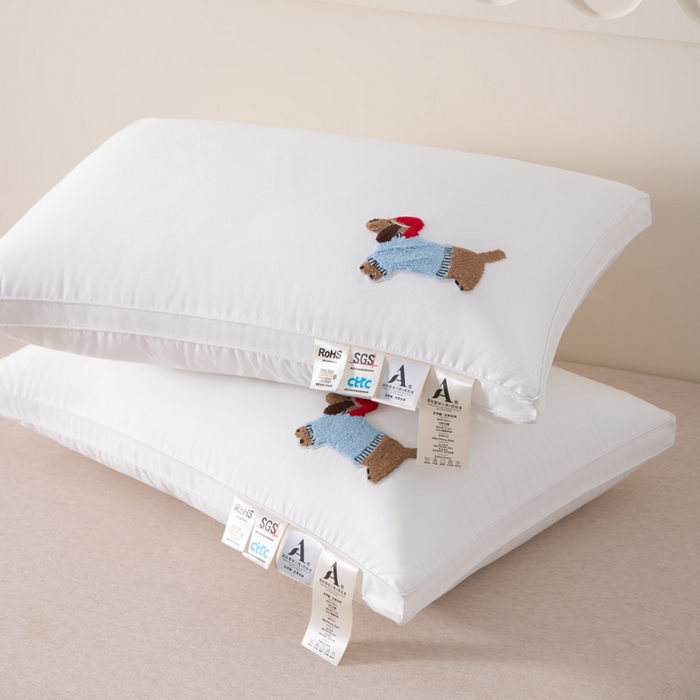 91家纺网 家纺一手货源 找家纺 大熊枕芯 2025新款全棉纯棉毛巾绣枕芯枕头 萌趣狗-高枕 48x74cm/对