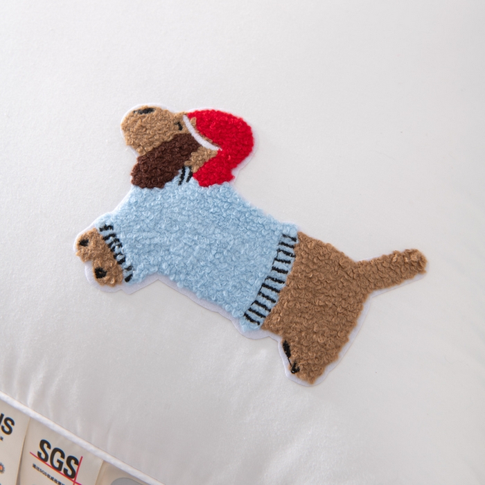 91家纺网 家纺一手货源 找家纺 大熊枕芯 2025新款全棉纯棉毛巾绣枕芯枕头 萌趣狗-高枕 48x74cm/对