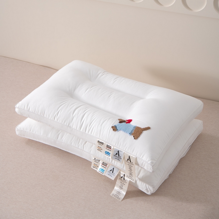 91家纺网 家纺一手货源 找家纺 大熊枕芯 2025新款全棉纯棉毛巾绣枕芯枕头 萌趣狗-护颈枕 48x74cm/对