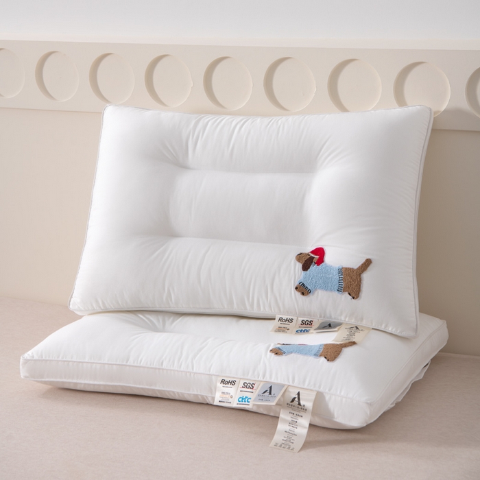 91家纺网 家纺一手货源 找家纺 大熊枕芯 2025新款全棉纯棉毛巾绣枕芯枕头 萌趣狗-护颈枕 48x74cm/对