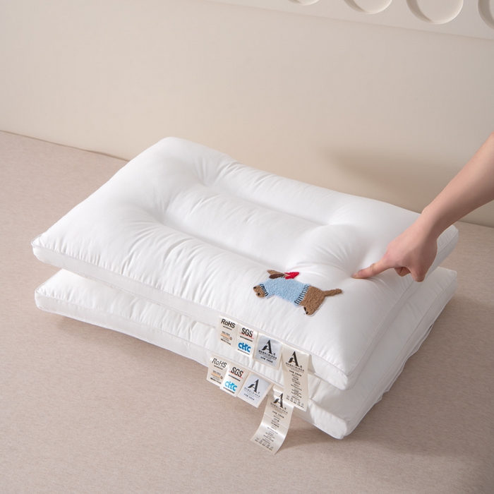 91家纺网 家纺一手货源 找家纺 大熊枕芯 2025新款全棉纯棉毛巾绣枕芯枕头 萌趣狗-护颈枕 48x74cm/对