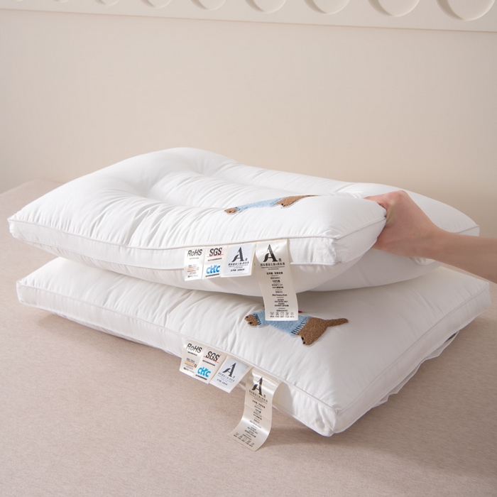 91家纺网 家纺一手货源 找家纺 大熊枕芯 2025新款全棉纯棉毛巾绣枕芯枕头 萌趣狗-护颈枕 48x74cm/对