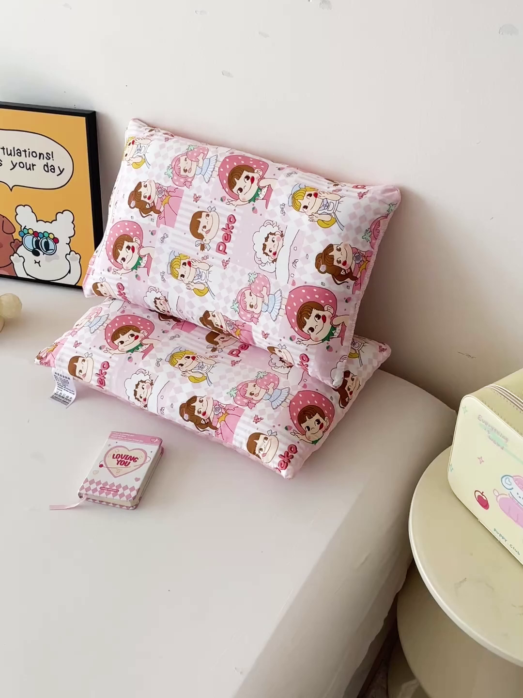 91家纺网 家纺一手货源 找家纺 卓昌枕芯 2025新款儿童双面荞麦羽丝绒枕芯凉豆豆加全棉纯棉可拆卸 小姑娘 枕套加羽丝绒内胆30x50cm/只