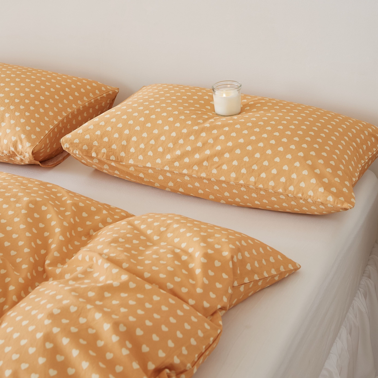 91家纺网 家纺一手货源 找家纺 EH家居 2025春夏新款40s全棉纯棉印花枕套单件 单枕套-小幸运 橙色爱心